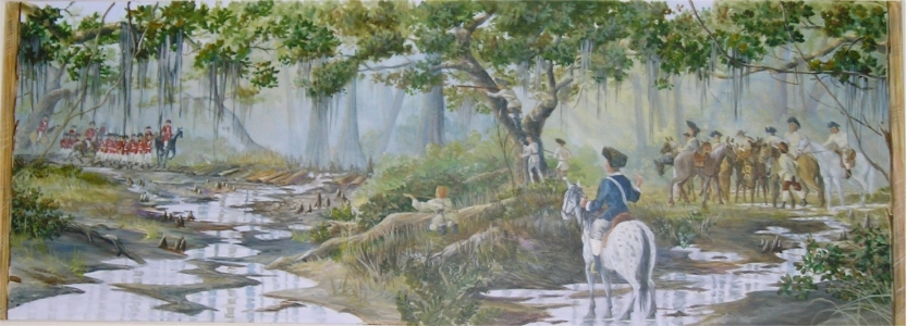 Francis Marion Militia in 3 separate panels of Wyboo Swamp Mural