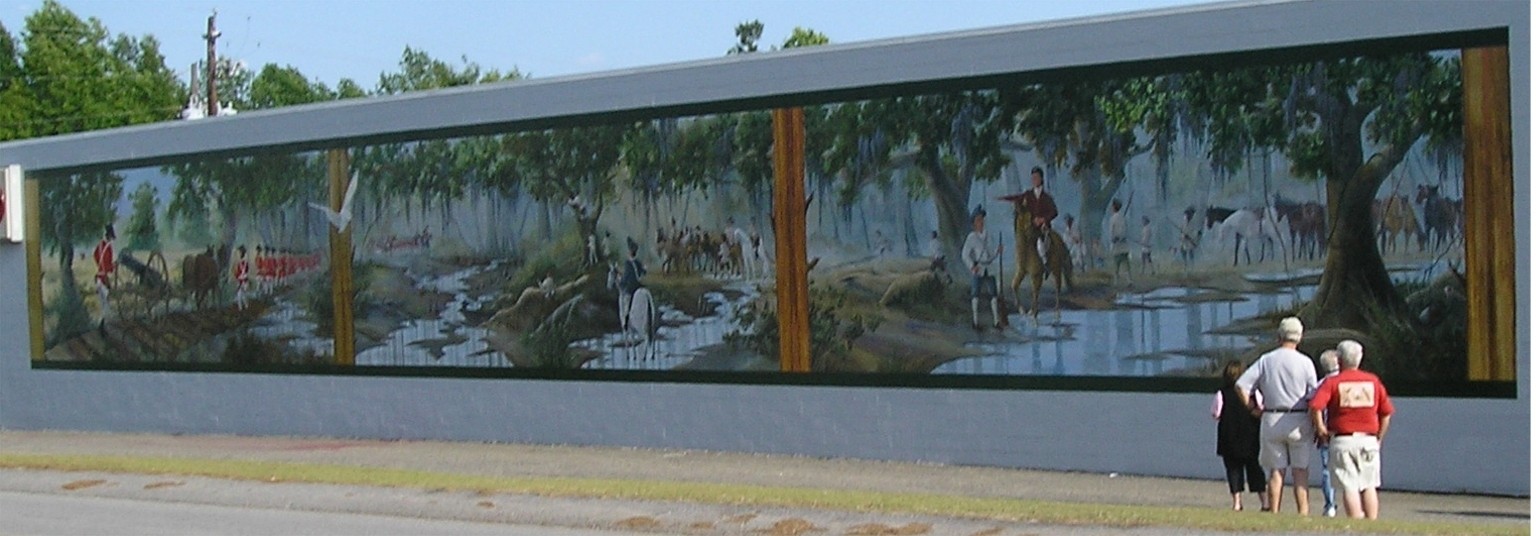 Wyboo Swamp murals on the IGA wall, Manning.