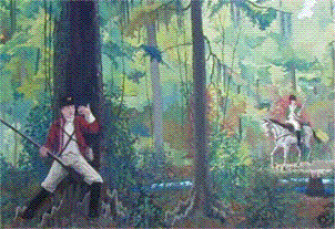 Francis Marion designated as the Swamp Fox at Ox Swamp on the Manning Mural.